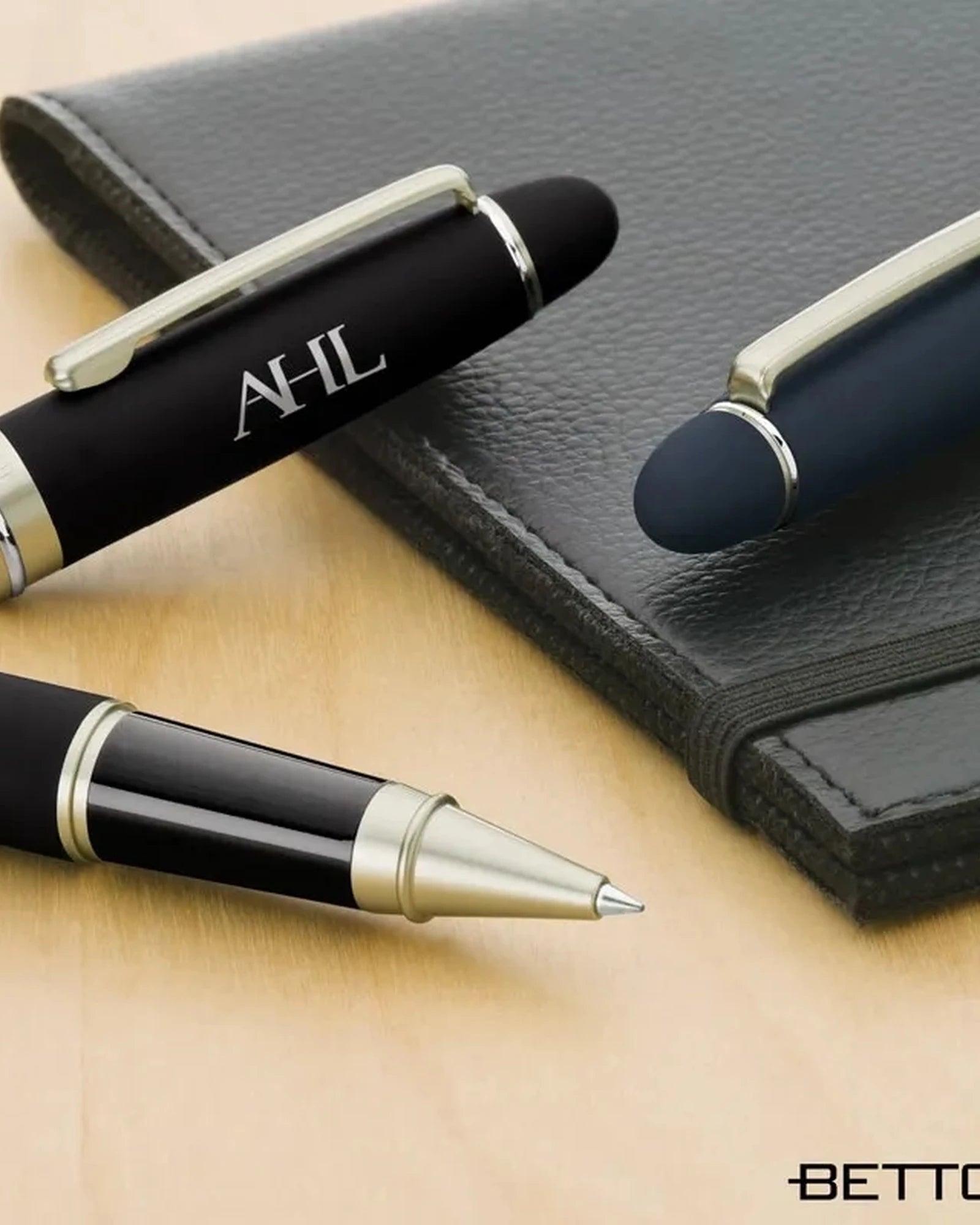 Custom laser-engraved soft-touch rollerball pen - 1